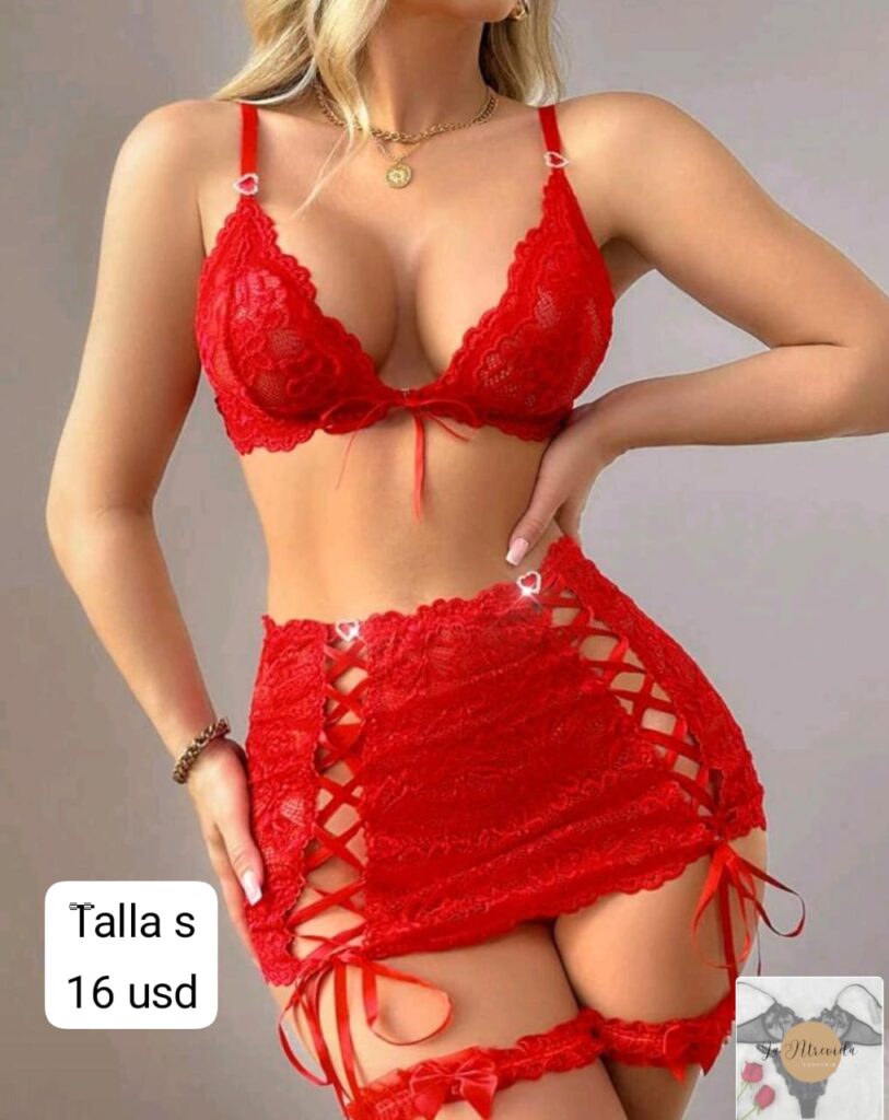 Conjunto de lencería rojo de 4 pcs