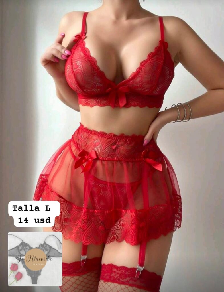 Conjunto de lencería de 4 piezas rojo